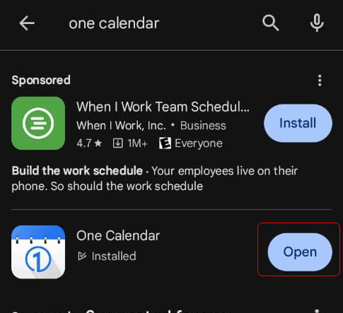 Figure 2 Open OneCalendar. 