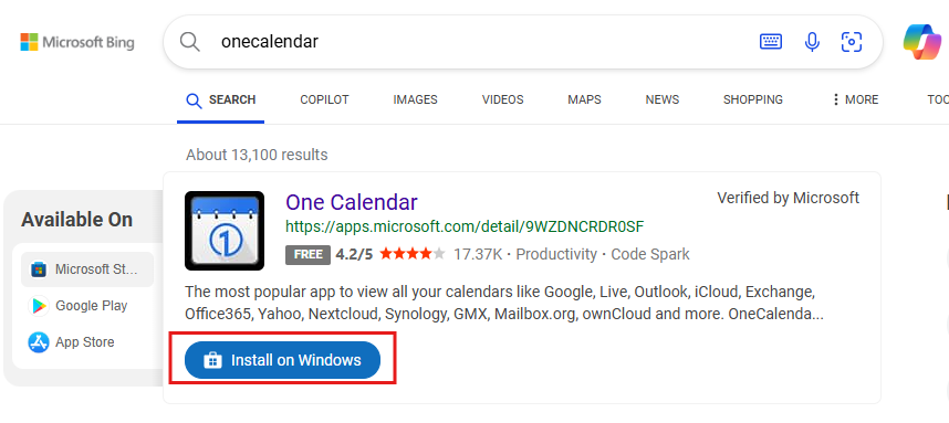 Figure 1 Install OneCalendar. 