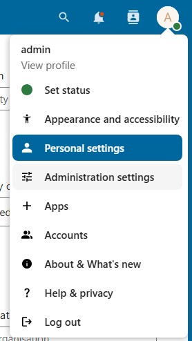 Administration settings panel