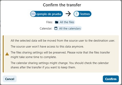 Transfer confirmation