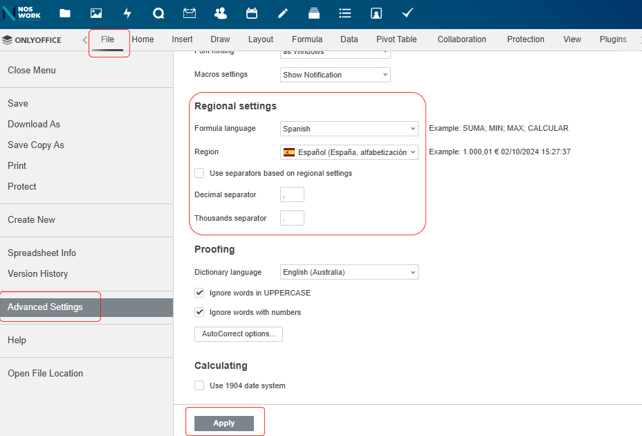 Figure 2 Configure the comma and period separator. 
