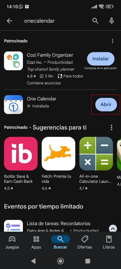 Figure 2 Abrir la app OneCalendar. 