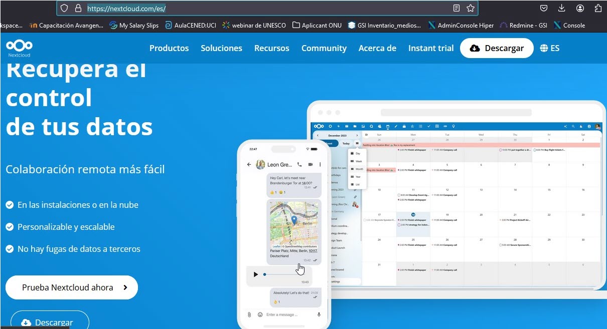 Figure 1 Abrir la página web de NextCloud. 