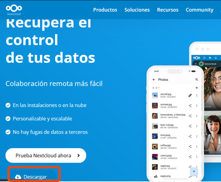 Figure 2 Descargar NextCloud. 