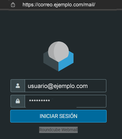 Figure 1 Registrarse en el cliente de Roundcube. 