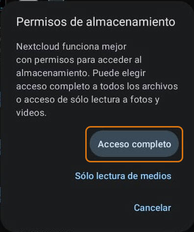 Figura 7 Conceder acceso de almacenamiento. 